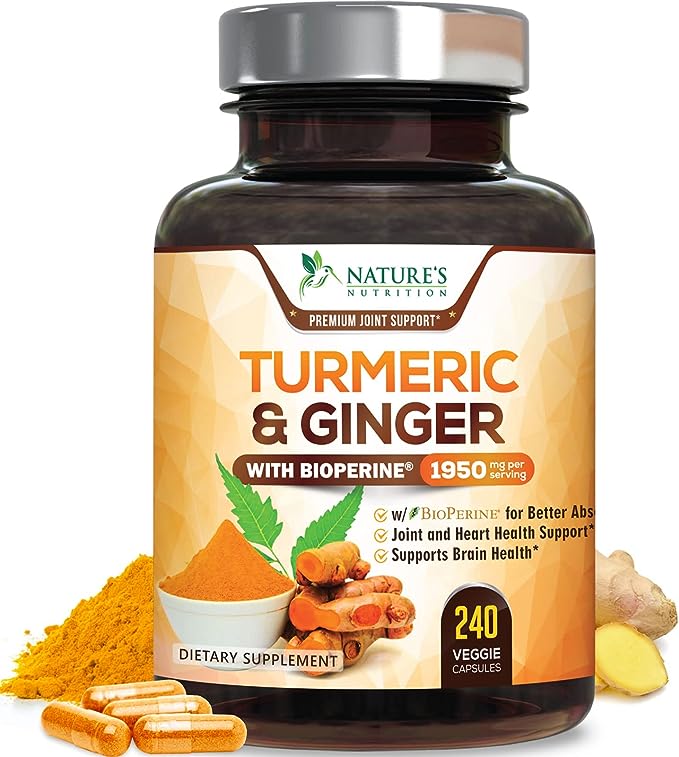 Turmeric Curcumin with BioPerine & Ginger 95% Standardized Curcuminoids 1950mg - Black Pepper for Max Absorption, Natural Joint Support, Nat