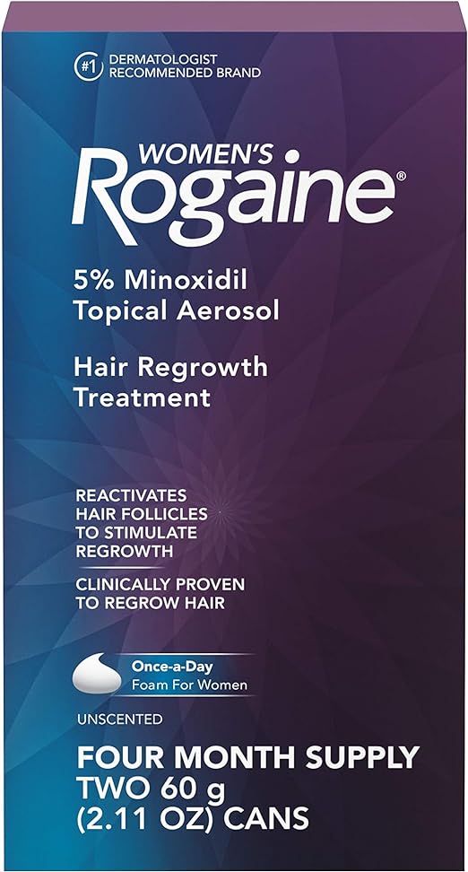 Women's Rogaine 5% Minoxidil Foam for Hair Thinning and Loss, Topical Treatment for Women's Hair Regrowth, 4-Month Supply