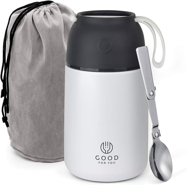 GOOD FOR YOU Vacuum Insulated Food Jar - Stainless Steel Food Thermal Food Flask, Soup Bowl, Lunch Container (White Powder Coated, 730 ml)