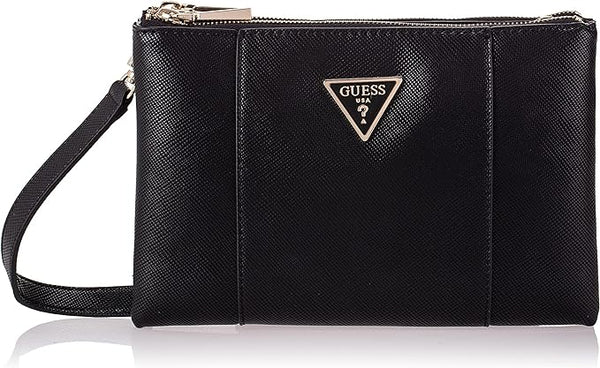 GUESS womens Noelle Dbl Zip Crossbody Crossbody Bag, Black, One Size, Noelle Dbl Zip Crossbody