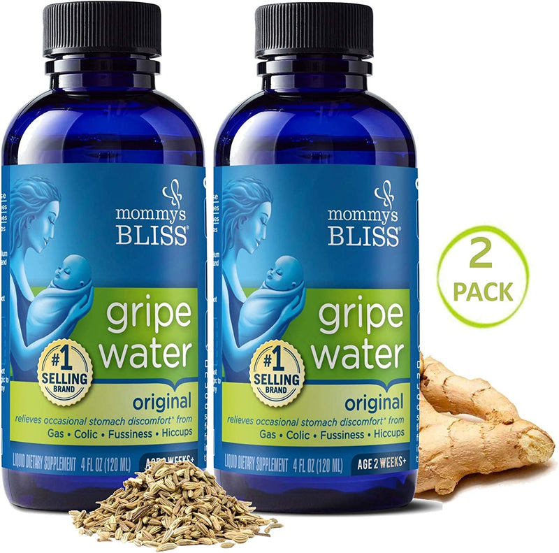 Mommy's Bliss Gripe Water for Babies - Double Pack, Relieves Stomach Discomfort from Gas, Colic, Fussiness & Hiccups, Age 2 Weeks+, Pack of 2 (Total 8 Fl Oz)