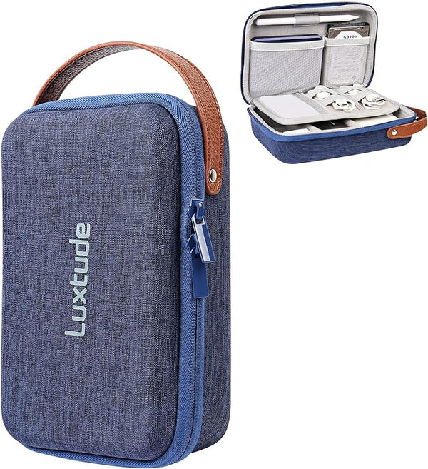 Luxtude Electronic Organizer Travel Case, Small Charger Organizer, Hard Charger Case, Travel Tech Bag, Portable Electronics Bag, Travel Essentials for Electronics/Mouse/SD/Cash/Card/Pen (Blue, 1 Pack)