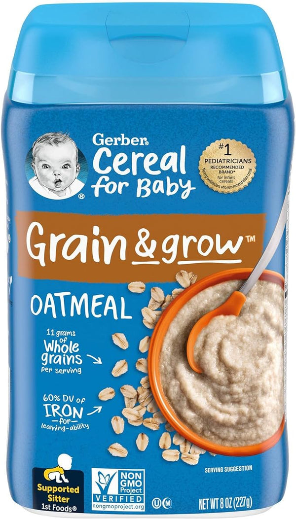 Gerber Baby Cereal 1st Foods, Grain & Grow, Oatmeal, 8 Ounce, 227g