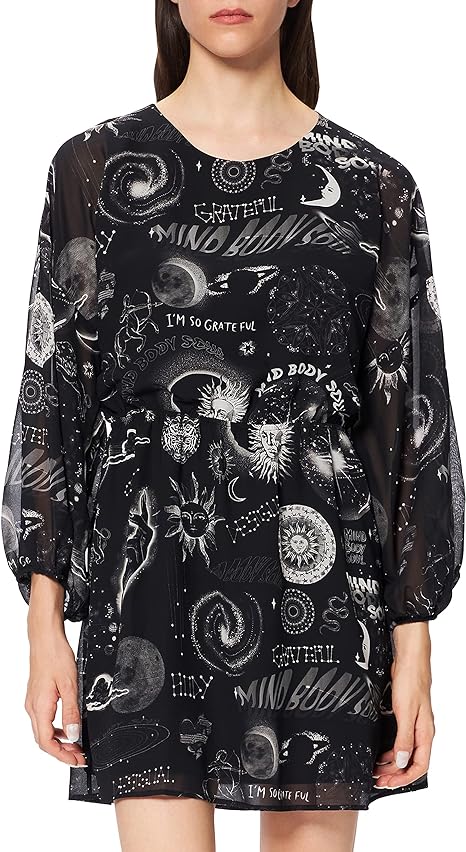 Desigual Women's Woven Dress Long Sleeve, Black, XL