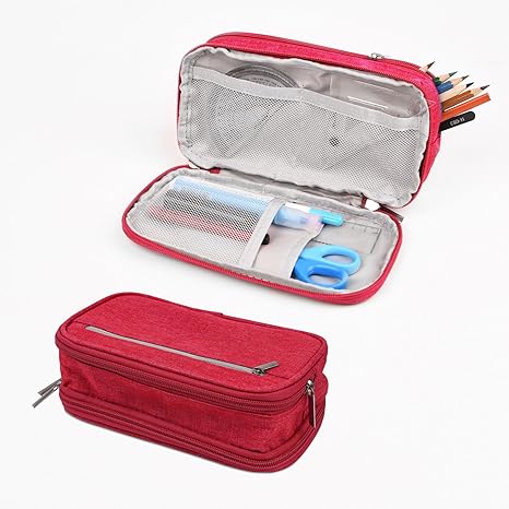 BARUHARI Pencil Case Large Capacity Pen Bag Big Stationery Storage Kit for Office (Red)