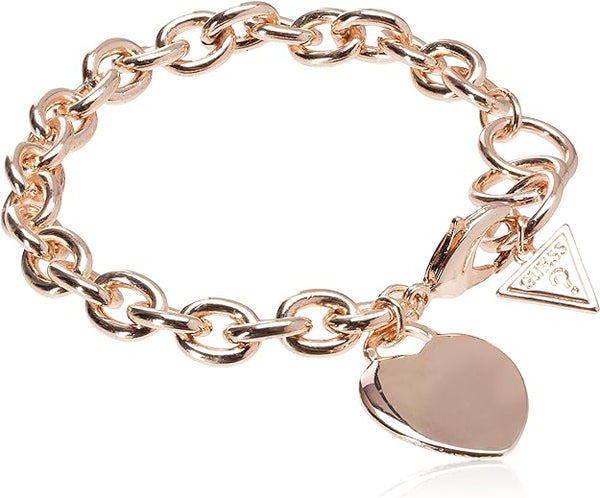 GUESS "Basic G Logo Heart Link Bracelet, One Size, Metal, No_Stone