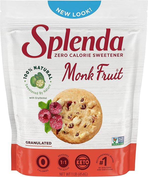 Splenda Naturals Monk Fruit Zero Calorie All Natural Granulated Sweetener - 1 Pound Bag, Resealable (16 Ounce (Pack of 1))