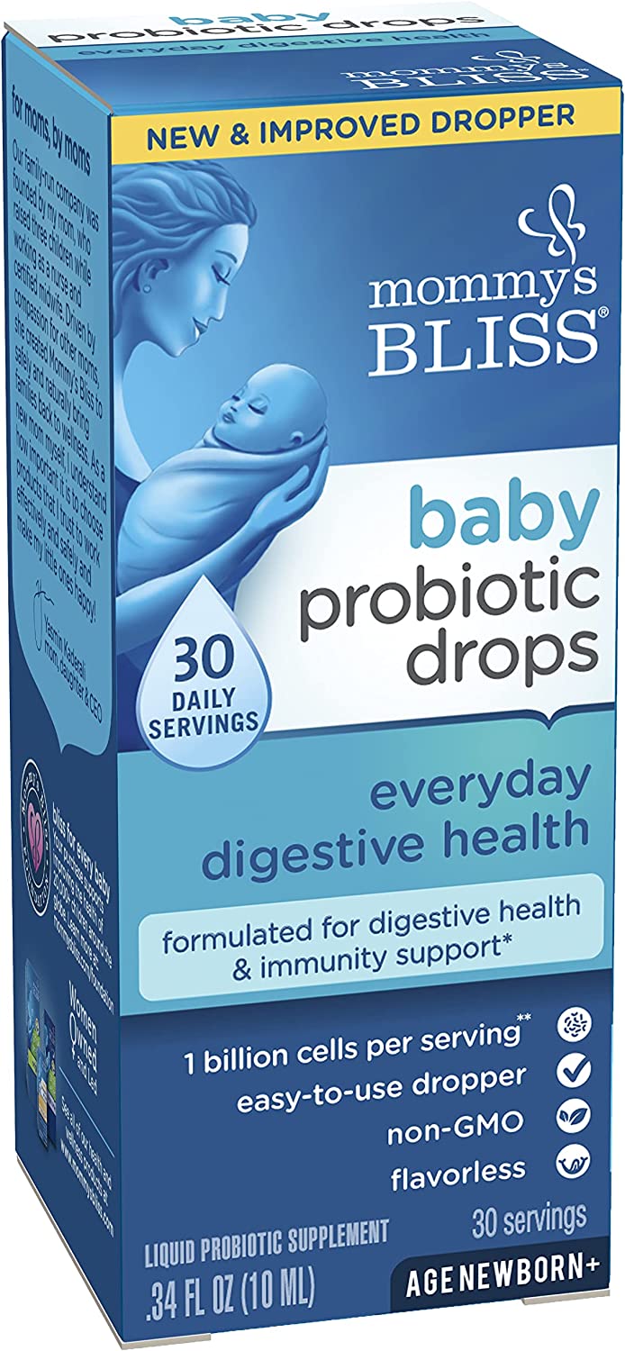 Mommy's Bliss Baby Probiotic Drops Everyday - Gas, Constipation, Colic Symptom Relief - Newborns & Up - Natural, Flavorless, 0.34 Fl Oz