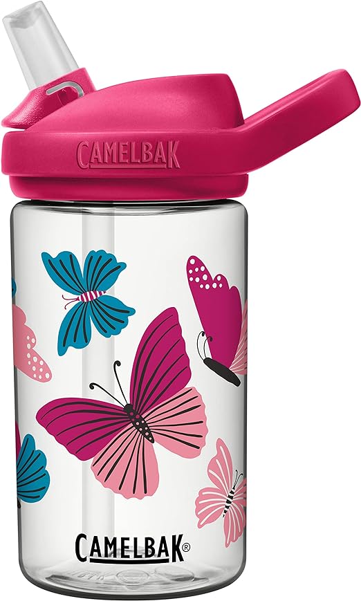 CamelBak eddy+ 14 oz Kids Water Bottle with Tritan Renew – Straw Top, Leak-Proof When Closed, Colorblock Butterflies