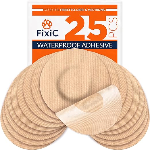 Fixic Freestyle Adhesive Patch 25 PCS - Enlite - Guardian - NO Glue in The Center of Patch - Pre Cut Back Paper - Tan Color - Best Long Fixation