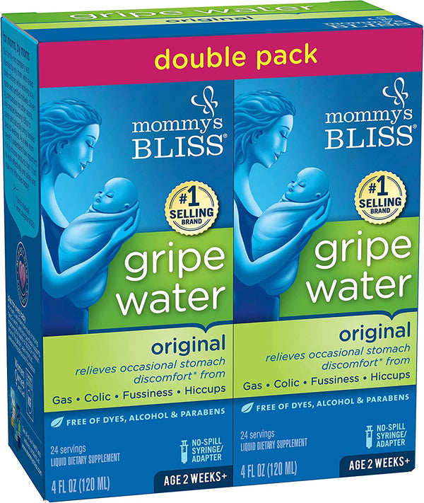 Mommy's Bliss Gripe Water for Babies - Double Pack, Relieves Stomach Discomfort from Gas, Colic, Fussiness & Hiccups, Age 2 Weeks+, Pack of 2 (Total 8 Fl Oz)